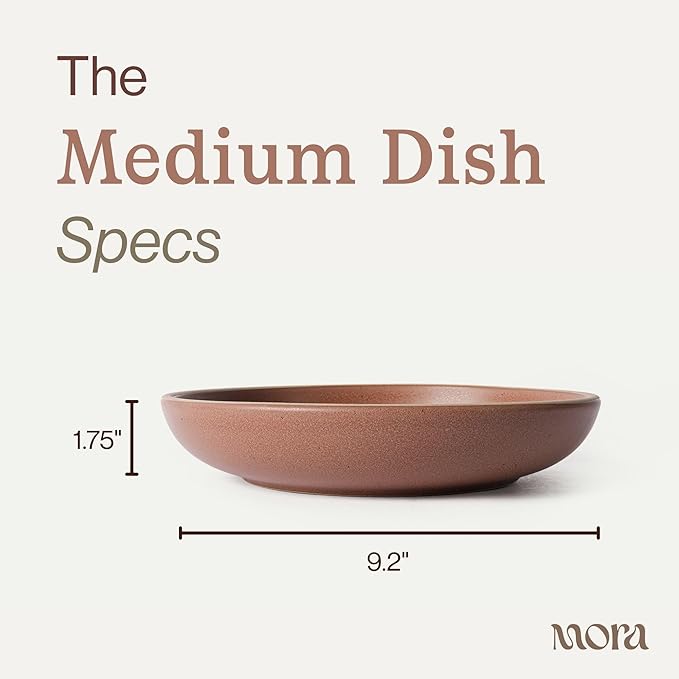 MORA Medium Dishes Set of 4, 30oz Ceramic Pottery Pasta Plate/Wide Bowls - Microwave, Oven and Dishwasher Safe - Terracotta