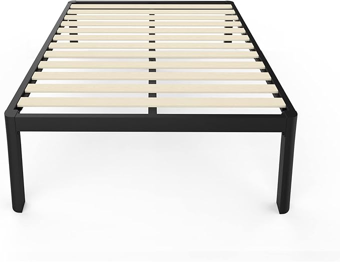 MAF Metal 18 Inch Full Size Platform Bed Frame with Anti-Collision Round Legs, Black 3500 Lbs Heavy Duty Bed Frame with Wood Slats, No Box Spring Needed, Easy Assembly