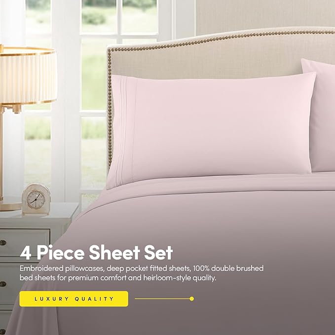 1500 Supreme Collection California King Sheet Sets Pale Pink - Luxury Hotel Bed Sheets and Pillowcase Set for California King Mattress - Extra Soft, Elastic Corner Straps, Deep Pocket Sheets