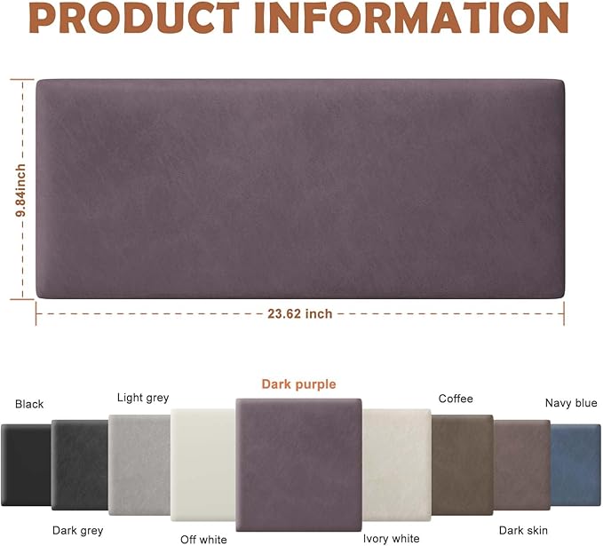 IFNOW Wall Mounted Upholstered Headboard Queen, 3D Peel and Stick Soundproof Panels, Reusable and Removable Padded Leather Bed Headboard, 9 Panels 9.84" x 23.62", Dark Purple