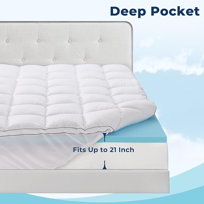 OLANLY Dual-Layer 4 Inch King Size Memory Foam Mattress Topper for Back Pain, 2 Inch Cooling Pillow Top Mattress Pad Cover and 2 Inch Gel Memory Foam Topper, Deep Elastic Pocket, White