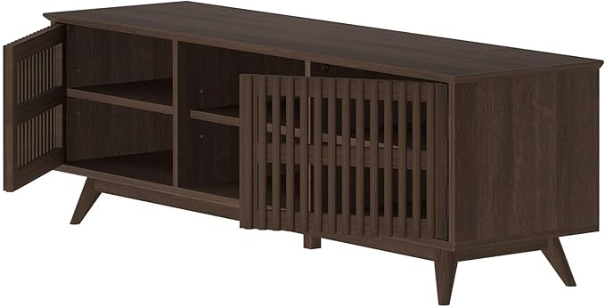 Plank+Beam Mid-Century Modern Wood TV Stand, Solid Wood Entertainment Console with Storage, 59" L x 16" W x 19" H, Walnut