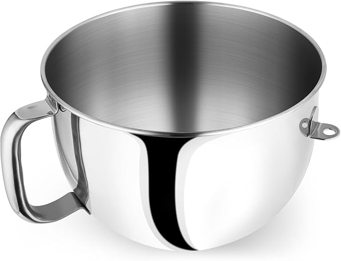 6QT Stainless Steel Mixer Bowl Compatible with Kitchenaid Stand Mixer, Kitchen Aid Mixing Replacement Bowl with Ergonomic Handle for 6QT Lift Mixer