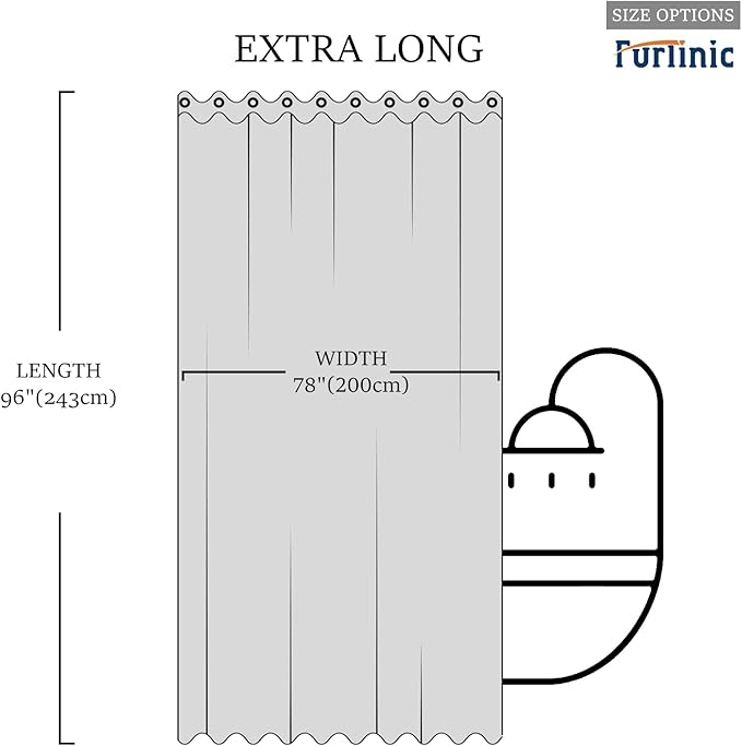 Furlinic No Hook Extra Long Shower Curtain 96 Length,Wahable Fabric Bathroom Curtains with 10 Plastic Built-in Grommets,Hotel Quality Waterproof,Purple,78x96 Inch.