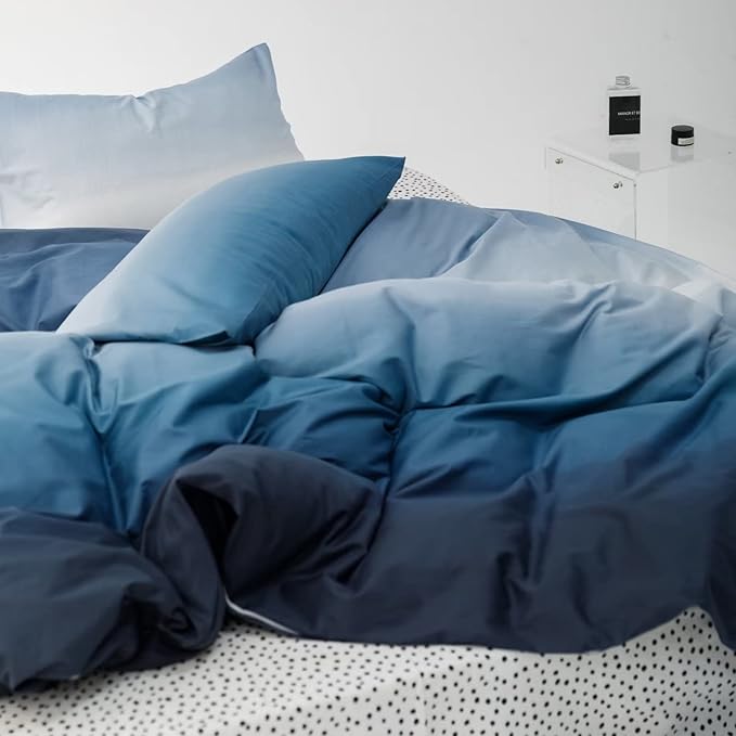 Luxlovery Blue White Comforter Set Queen Gradient Blue Bedding Set Navy Blue Quilts Bedding Set Soft Lake Blue Navy Blue Queen Size Comforter Set