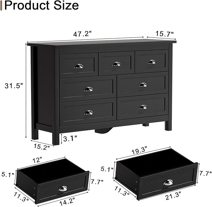 Wananlanen® Farmhouse Dresser for Bedroom, Antique Double Dresser & Chest of Drawer with Vintage Handle and Storage, Wooden Tall Rustic Organizer for Bedroom