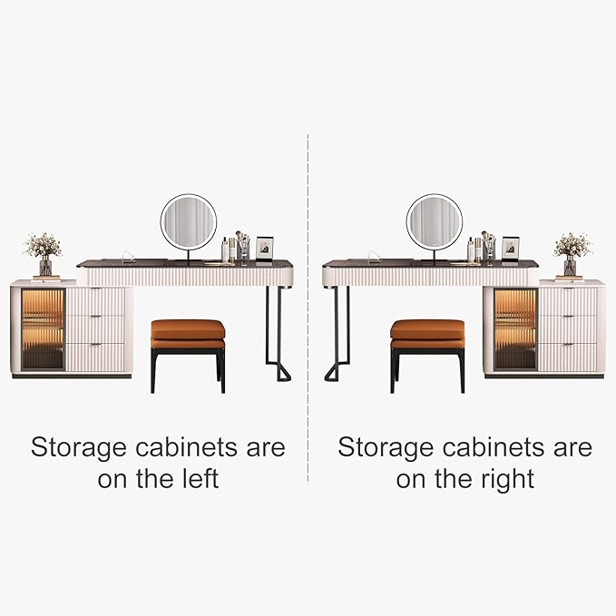 Larits Makeup Vanity, Very Easy to Assemble，Dressing Table Desk in one, Super Storage, with LED Light Vanity Mirror with ash Full Solid Wood upholstered Vanity Stool (Ivory White, 47 in)