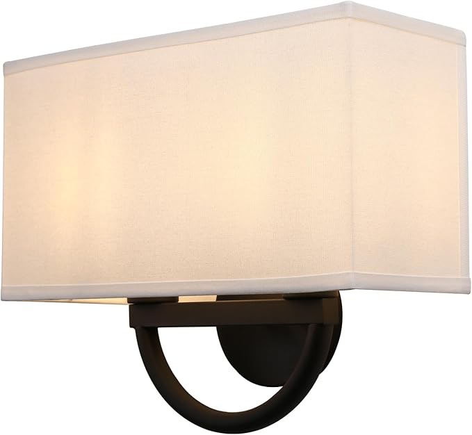 Industrial 2-Lights Wall Sconce Fixtures with White Textile Shade, Vintage Double Head Wall Light Lamps Decor for Hallway Bedroom Living Room Bathroom Corridor