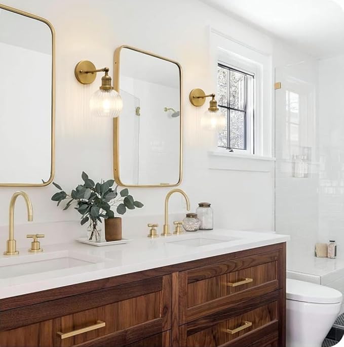 Vintage Wall Sconce 1-Light with Clear Striped Glass Globe Shade, Hardwired Modern Indoor Wall Vanity Light Fixture for Farmhouse Living Room Bedroom Bathroom