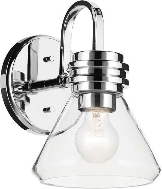 Kichler Farum 7.25" 1-Light Wall Sconce with Clear Glass in Chrome, for Fireplace, Kitchen, Bedroom, Hallway, or Vanity, (7.25" W x 9.5" H) 55153CHCLR