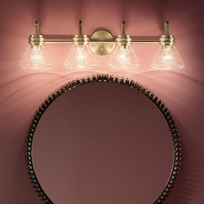 Kichler Farum 34" 4-Light Vanity Light with Clear Glass in Champagne Bronze, for Single or Double Vanity, Oveer a Mirror, Powder Room, Bathroom, (34" W x 9.5" H), 55156CPZCLR