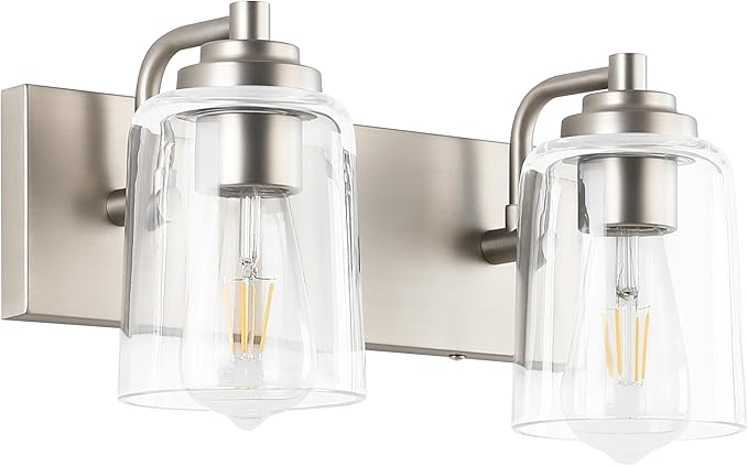 SOLFART Brushed Nickel Bathroom Light Fixture Vanity Lighting Fixtures Over Mirror 2 Light Bathroom Vanity Light Nickel Wall Light