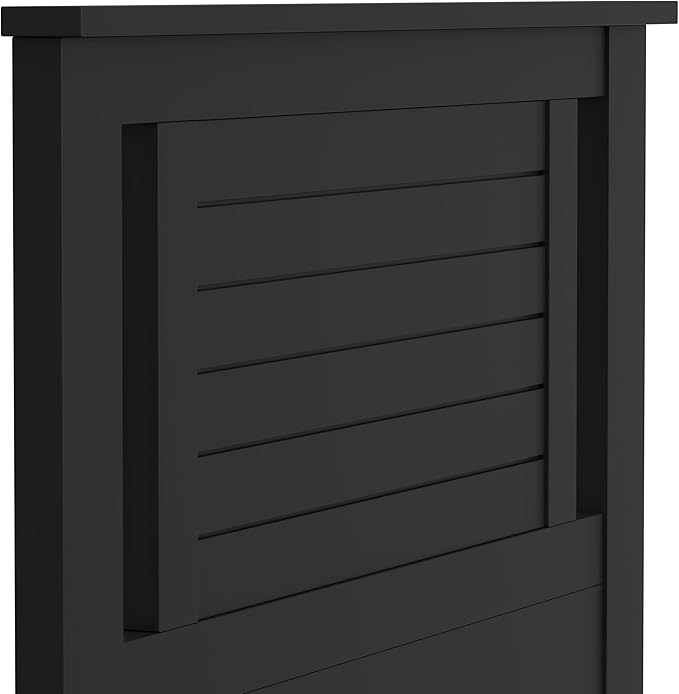 Serene Poplar Wood Twin Headboard, Modern Farmhouse Panel with Horizontal Scoring, Twin Size Headboard in Black, Casual Coastal Style, Easy Assembly, Quality Materials