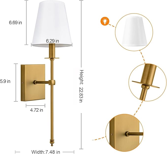 Battery Operated Wall Sconces Sets of 2,Brass Rechargeable Wall Lighting, 6000mAh Dimmable Detachable Bulbs and Remote Wall Lamp No Wiring for Bedroom Hallway ﻿