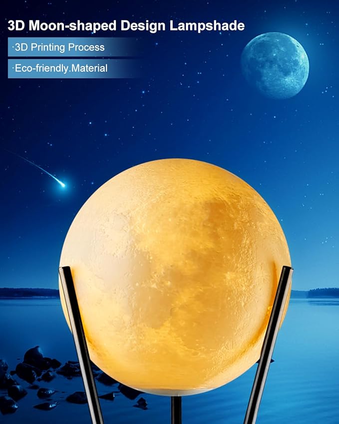 Lightdot 66" Globe Moon Floor Lamp for Living Room Modern Black Tripod Floor Lamp with 3D Printing Frosted Shade E26 300K Bulbs Included Mid Century Tall Pole Lamp for Bedroom Office