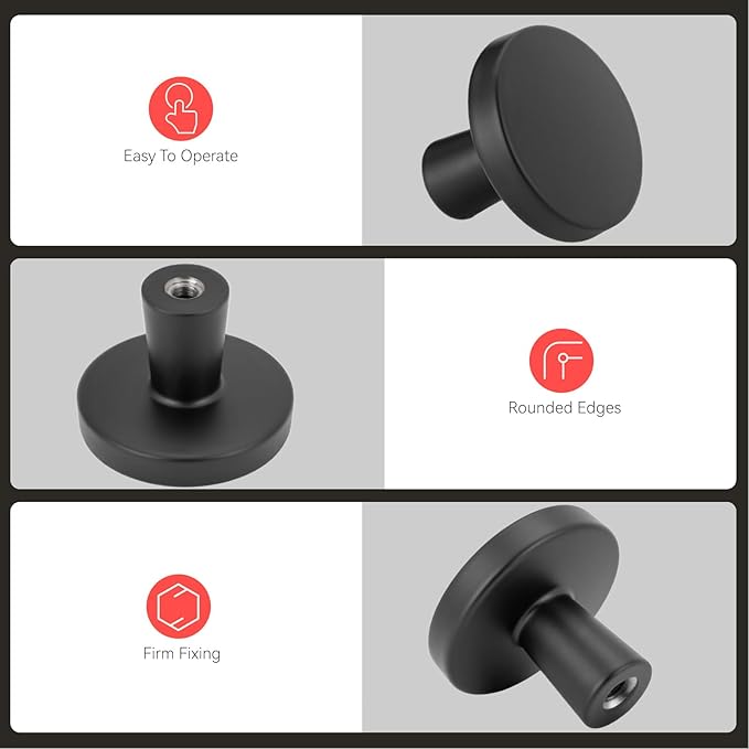 homdiy 30 Pack Black Cabinet Knobs Round Matte Kitchen Handles Zinc Alloy Metal Hardware for Dresser Drawer Desk Cupboard
