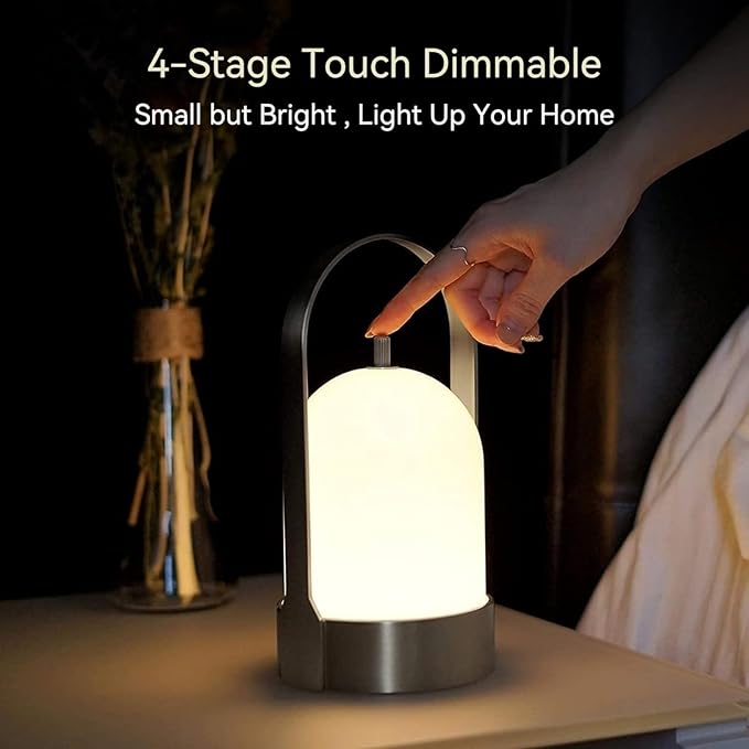 Tubicen Portable LED Outdoor Table Lamp Waterproof, 4000mAh Battery Operated Cordless Table Lamp Rechargeable, 4-Way Touch Dimmable Portable Patio Outdoor Table Lanterns for Patio Dinner Camping