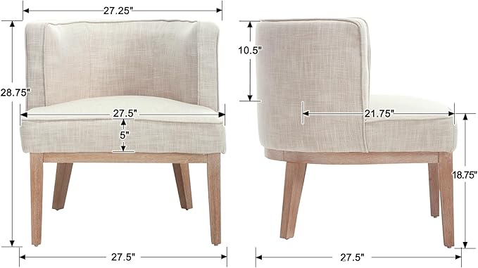 Set of 2 Arm Accent Chair Barrel Accent Chair with Wood Legs, Comfy Barrel Side Chair Linen Upholstered Reading Chairs with Back for Living Room Bedroom, Living Room Chair, Beige