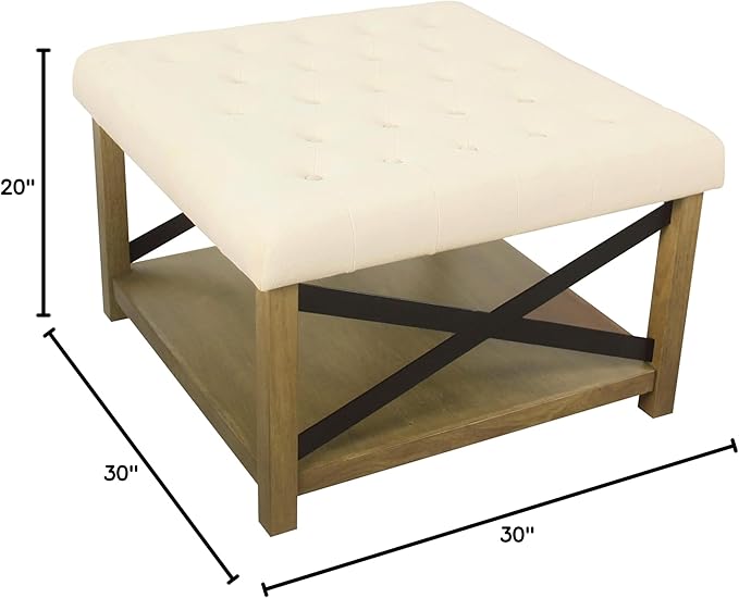 HomePop Tufted Ottoman with Wooden Storage - Cream
