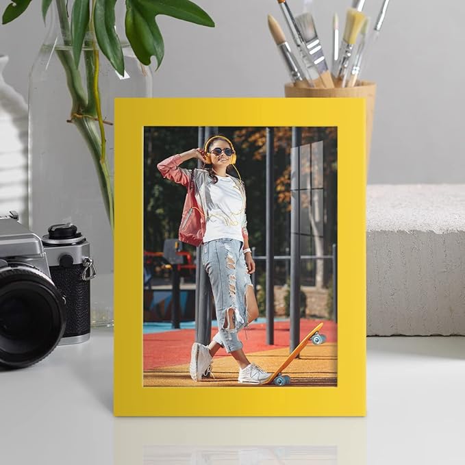Renditions Gallery 6x8 inch Picture Frame High-end Modern Style, Made of Solid Wood and High Definition Glass Ready for Wall and Tabletop Photo Display, Yellow Frame