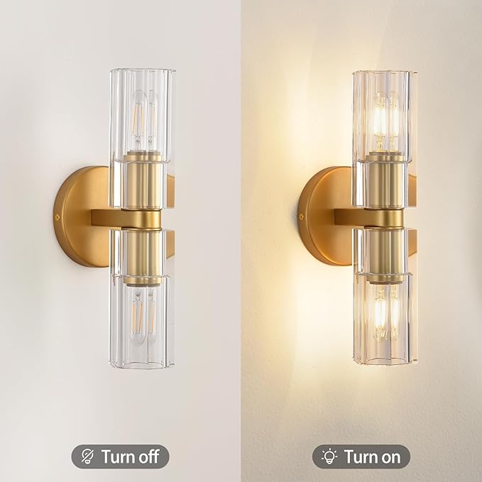 Modern Crystal Wall Sconces 2 Light,K9 Crystal Brass Sconces Wall Lighting,Crystal Modern Wall Sconces Indoor Wall Sconce Bedroom Wall Sconce for Bathroom,Stairway,Entryway,Hallway, Living