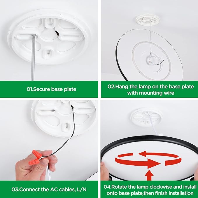 TALOYA 18 Inch Black Flush Mount Led Ceiling Light Fixture for Living Room Dining Room Ultra-Thin Round Surface Mounted Fixture Brightness Dimmable Equivs to 260W Traditional Led Bulb