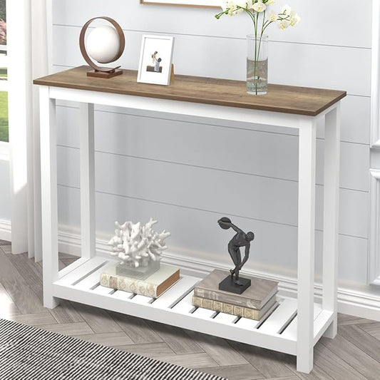 FOLUBAN Farmhouse Sofa Table, Rustic Vintage Console Table for Entryway, Living Room, Hallway, White