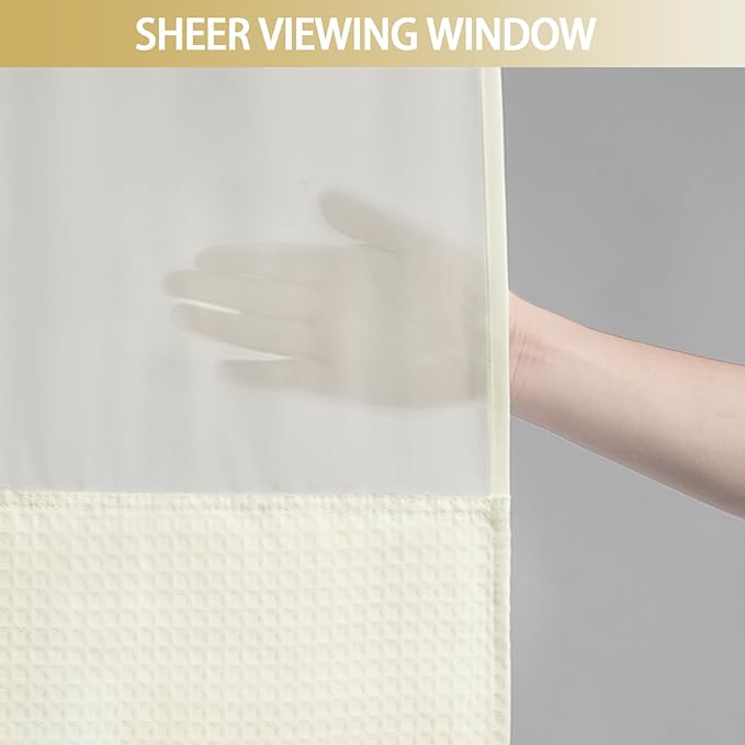 YellyHommy No Hook Shower Curtain with Snap in Liner Set Less Time Cream Waffle Shower Curtain for Bathroom 75" L x 72" W