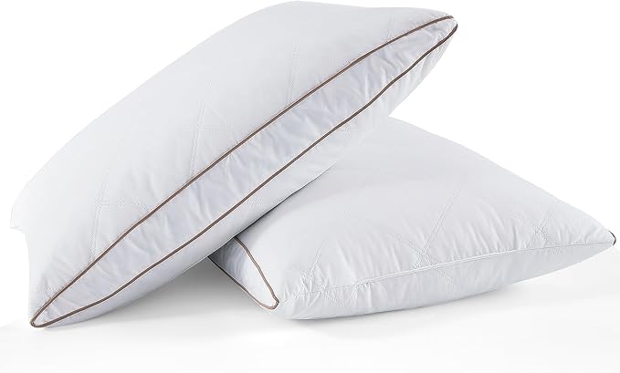 WOLKI Feather Pillows Queen Pillows Set of 2, 100% Soft Cotton Cover Bed Pillows, Hotel Pillow for Back, Stomach or Side Sleepers
