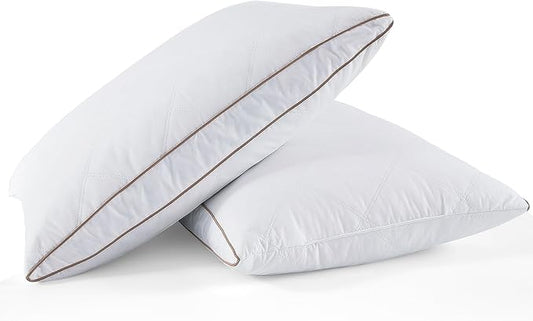 WOLKI Feather Pillows Queen Pillows Set of 2, 100% Soft Cotton Cover Bed Pillows, Hotel Pillow for Back, Stomach or Side Sleepers