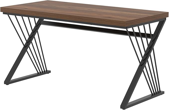 FOLUBAN Computer Desk for Home Office Workstation, Modern Writing Study Work Table, PC Gaming Table for Bedroom Living Room, Rustic Walnut, 53 Inch