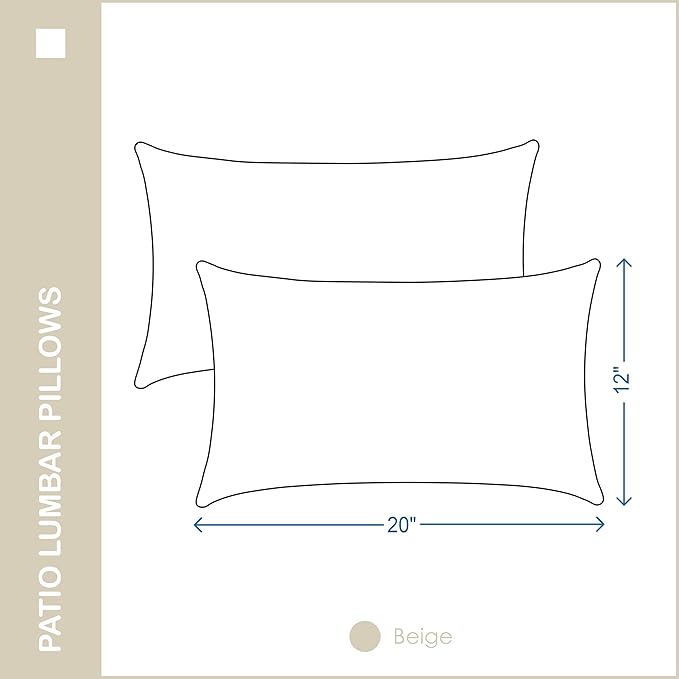 Indoor Outdoor Lumbar Pillows,Waterproof Outdoor Pillows Set of 2 for Patio Furniture,12×20 Inch,Beige