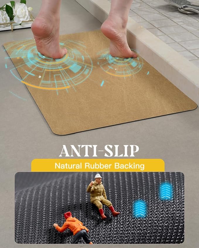 MontVoo -Bath Mat Rug-Rubber Backing Non Slip Quick Dry Absorbent Thin Bathroom Rugs Fit Under Door-Faux Suede Surface Bathroom Floor Mats-Shower Rug for in Front of Bathtub Shower Camel 17"x27.5"