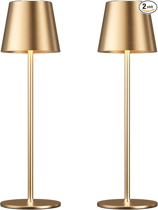 Cordless Table Lamp Rechargeable Gold - KK 2 Pack 5000mAH Battery Operated Lamp for Dining Table, 3 Color Stepless Dimming Waterproof LED Wireless Lamp for Counter, Outdoor Patio, Touch Control