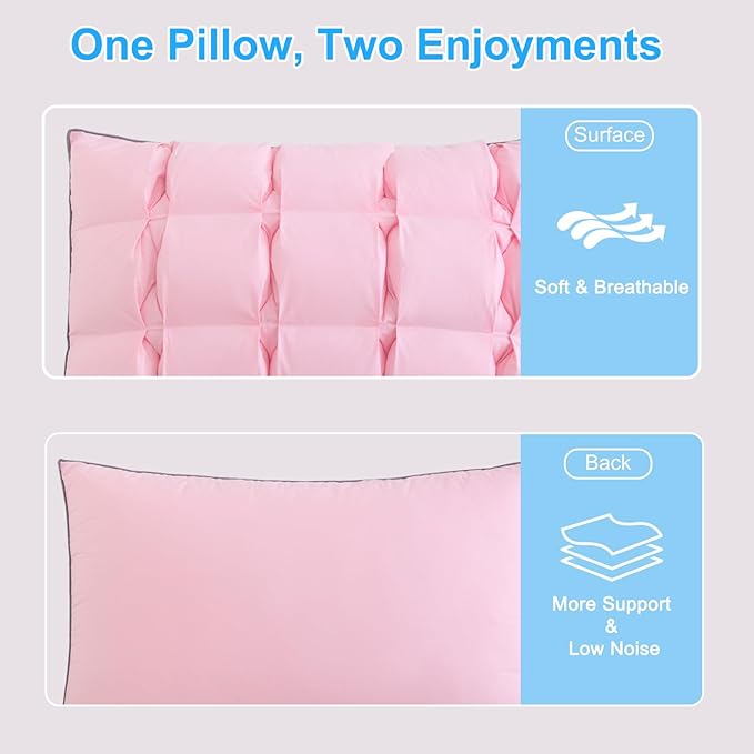 YOUR MOON Soft Pillow King for Sleeping, Super Soft Support Down Alternative Pillow, 100% Cotton Shell Luxury Comfy Fluffy Bed Pillows for Sleep(Pink)