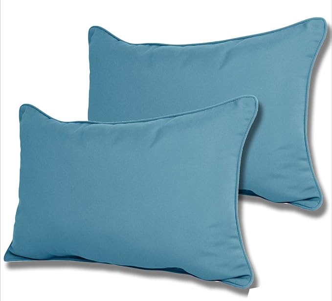 Comfort Classics Set of 2 Sunbrella Outdoor/Indoor Welted Lumbar Pillows Inc. (Sky Blue)