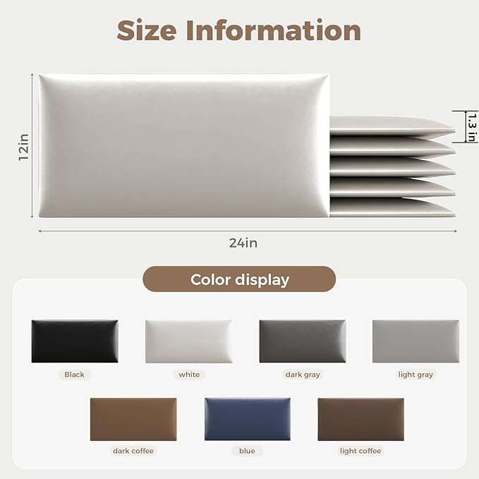 Gray Stick-On Wall Mounted Upholstered Headboard - 9-Piece Padded Bed Backboard for King and Queen Size Beds, 24 x 12 Inches Each, Easy-to-Install Sound-Proofing Decorative Bed Headboard