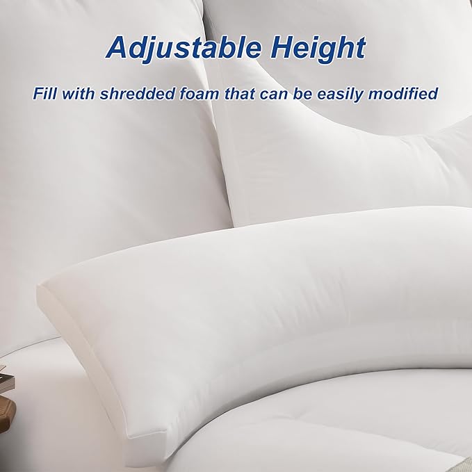 ACCURATEX Side Sleeper Pillow for Side and Back Sleepers-100% Cotton Cover Filled with Down Alternative,Queen Bed Pillows for Shoulder,Neck & Head Support,Adjustable Shredded Memory Foam Pillow