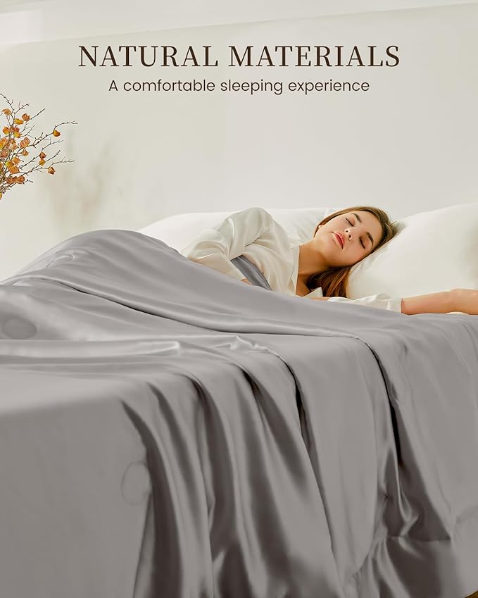 THXSILK Silk Blanket, 100% Mulberry Silk Cooling Throw, Soft and Lightweight Blanket for Bedroom, Sofa, Travel, All-Season (Grey, King)