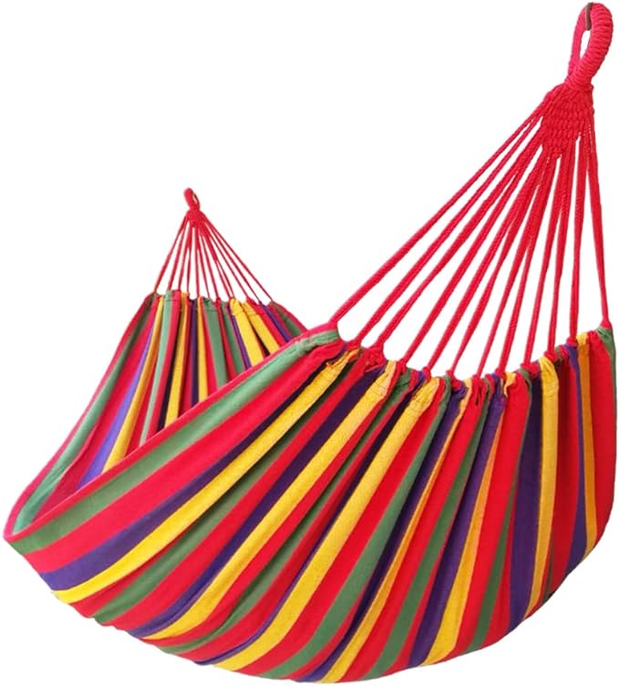 Brazilian Double Hammock 2 Person Extra Large Canvas 250x160cm Total Length 350cm Load 500lb Cotton Hammock for Garden Outdoor and Indoor Rainbow(98 * 65'')