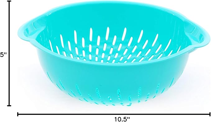 Mintra Home Mixing Bowl w/Colander (Large 4.5L, Teal) - For Washing & Draining Fruits And Vegetables - Heavy Duty Plastic for Baking, Cooking Supplies - Dishwasher Safe