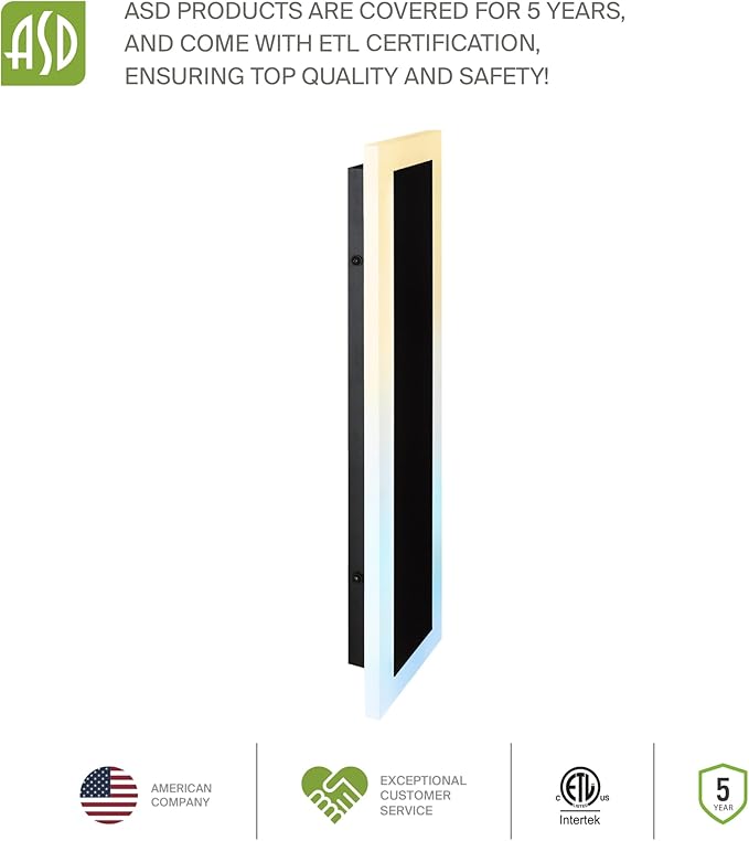 ASD LED 36" Long Wall Mount Light Fixture, Outdoor & Indoor Linear Sconce | 3CCT, Dimmable, Waterproof, Anti-Rust, ETL Listed | 30W 2350LM 3000-5000K 100-277V | Exterior Porch Lighting | Black, 2 Pack