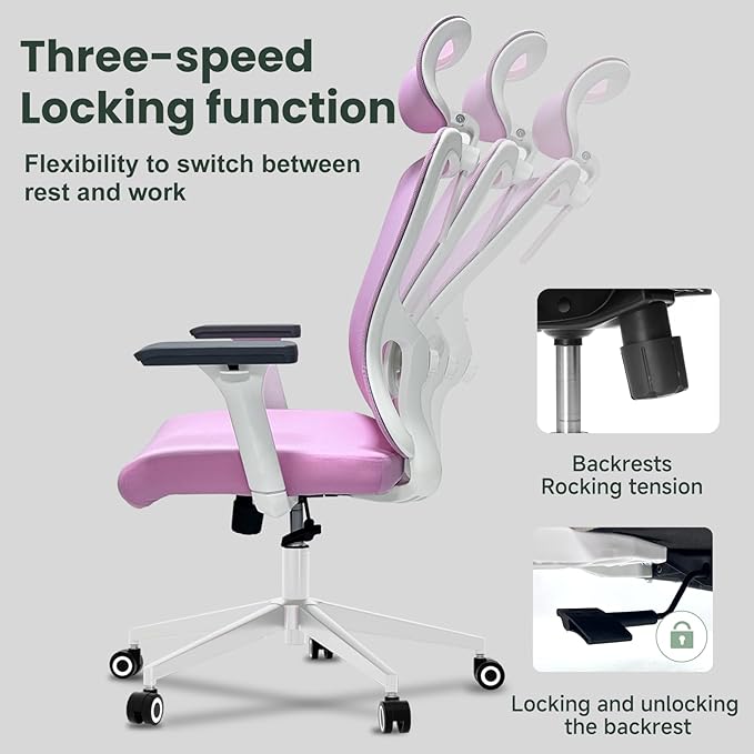 Ergonomic Office Chair - 350LB Mesh Office Chair with Adjustable Lumbar, High Back Computer Desk Chair with 3D Armrests, Comfy Chair with 2D Headrest & Tilt Function for Study, Work, Gaming