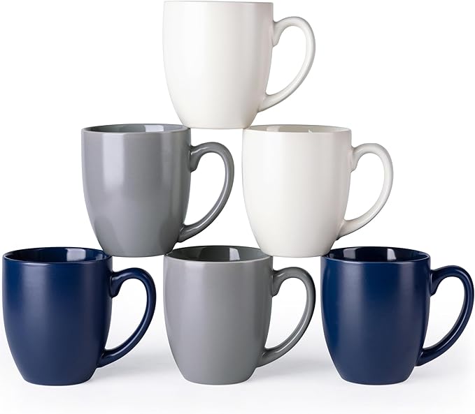 AmorArc 16oz Coffee Mugs Set of 6, Large Ceramic Coffee Mugs for Man, Woman, Dad, Mom, Modern Coffee Mugs with handle for Tea/Latte/Cappuccino/Cocoa. Dishwasher&Microwave Safe, Multi-Color