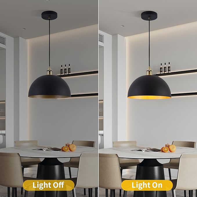 2 Vintage Industrial Pendant Light 9.84 "Industrial Dome Pendant Light Black and Gold Finish Lighting lamp line Length Pendant light78.74 Kitchen Island, Bedroom, Corridor