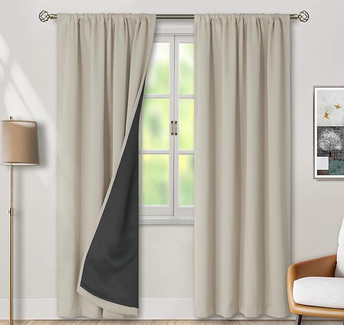 BGment 100% Room Darkening Thermal Insulated Blackout Curtains 84 Inches Long with Liner, Rod Pocket and Back Tab Double Layer Noise Reduce Curtains for Bedroom (42 x 84 Inch, 2 Panels, Cashmere)