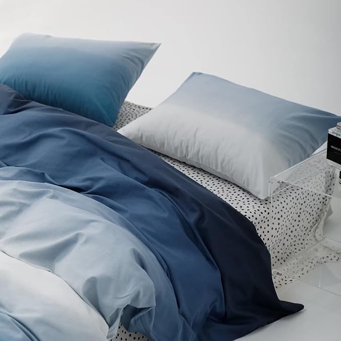 Luxlovery Blue White Comforter Set Queen Gradient Blue Bedding Set Navy Blue Quilts Bedding Set Soft Lake Blue Navy Blue Queen Size Comforter Set