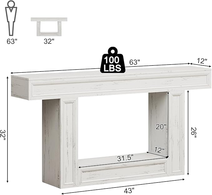 Rresyet 63" Console Table, 2-Tier Entryway Table with Sensor Lights, Coffee Table Behind The Sofa, with U-Shaped Base Suitable for Entryways, Living Rooms, Corridors, and Foyers(White)