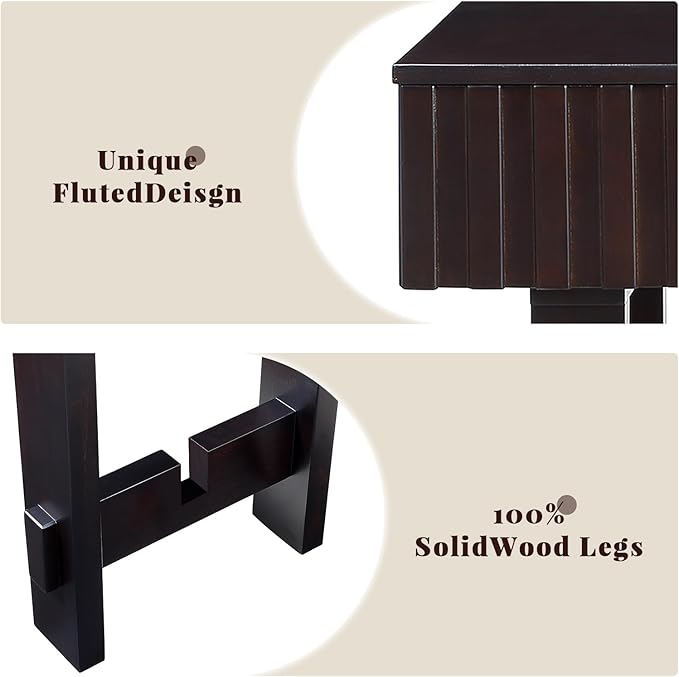 52" Console Table, Solid Wood Fluted Sofa Table Behind The Couch, Mid Century Farmhouse Entryway Table with 3 Drawers for Entrance, Hallway, Living Room, Foyer (Espresso)