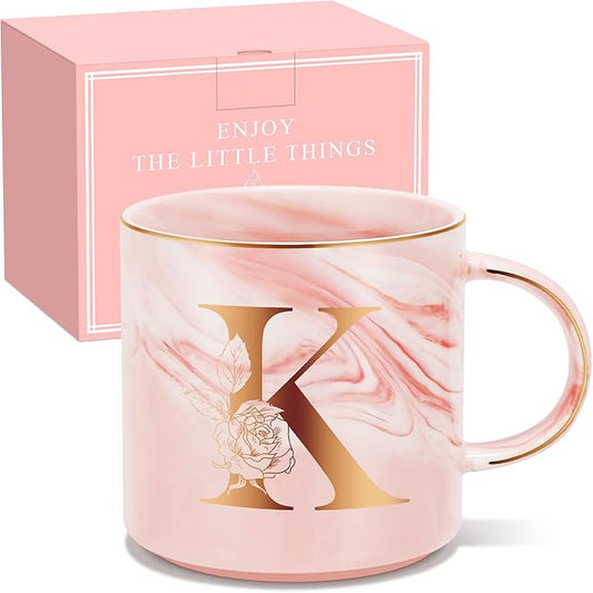 Personalized Gifts for Women Coffee Mug, Initial Customized Gift Monogrammed A-Z Coffee Mug 12 OZ, Christmas Anniversary Birthday Gifts for Women Mom Grandma Friend Sister Wife(K)